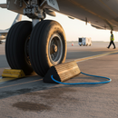 Black Premium Heavy Duty Rubber Aircraft Wheel Chocks with Blue Rope for Easy Handling - Dimensions 170 x 155 x 500mm