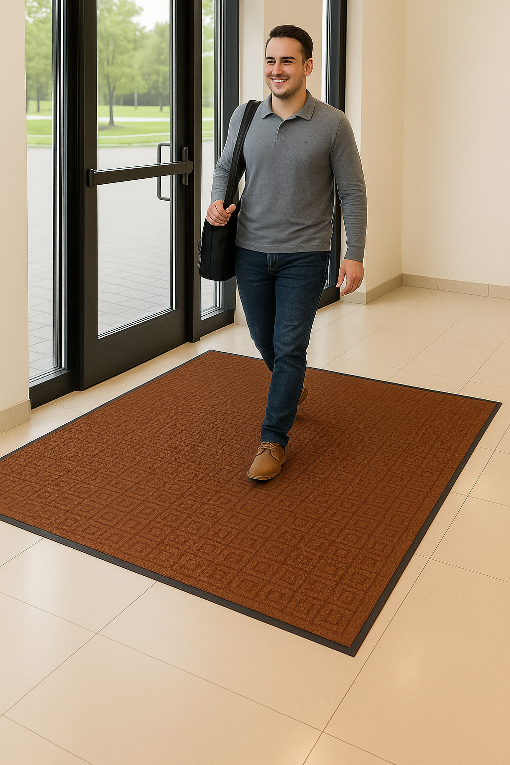 Tan Heavy-Duty Rubber Barrier Mats – Non-Slip Entrance Matting for High Traffic Areas