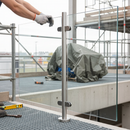 White Smoke Premium Heavy Duty Stainless Steel Glass Balustrade Mid Post with Cap - 48.3mm Diameter, 1100mm Height, Glass Clamp Included