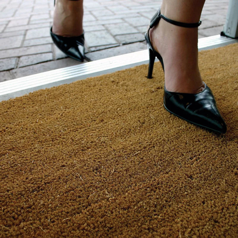 Dark Olive Green Coir Entrance Matting Roll – Natural Coconut 17mm – 1m or 2m Wide – Cut to Size – Indoor/Outdoor Mat with PVC Backing
