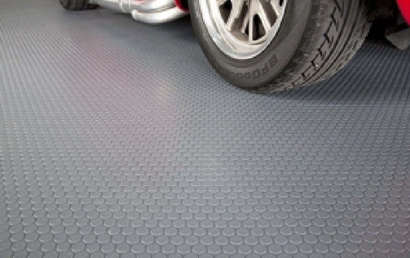 Light Slate Gray Non-Slip Heavy Duty Rubber Flooring Rolls with Studded Dot Penny Pattern for Maximum Safety