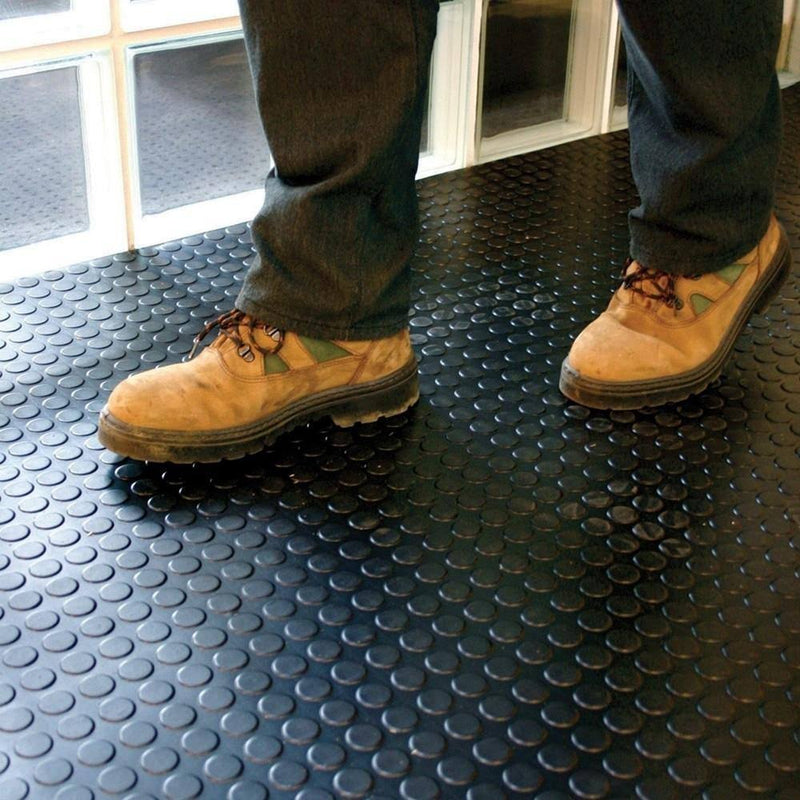 Gray Non-Slip Heavy-Duty Rubber Floor Matting with Dot Stud Penny Pattern