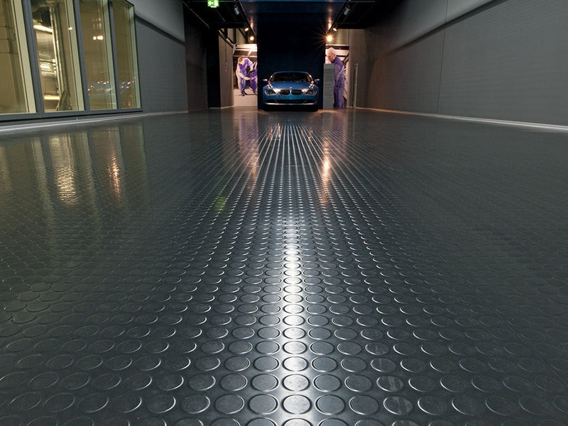 Dark Slate Gray Non-Slip Heavy-Duty Rubber Floor Matting with Dot Stud Penny Pattern