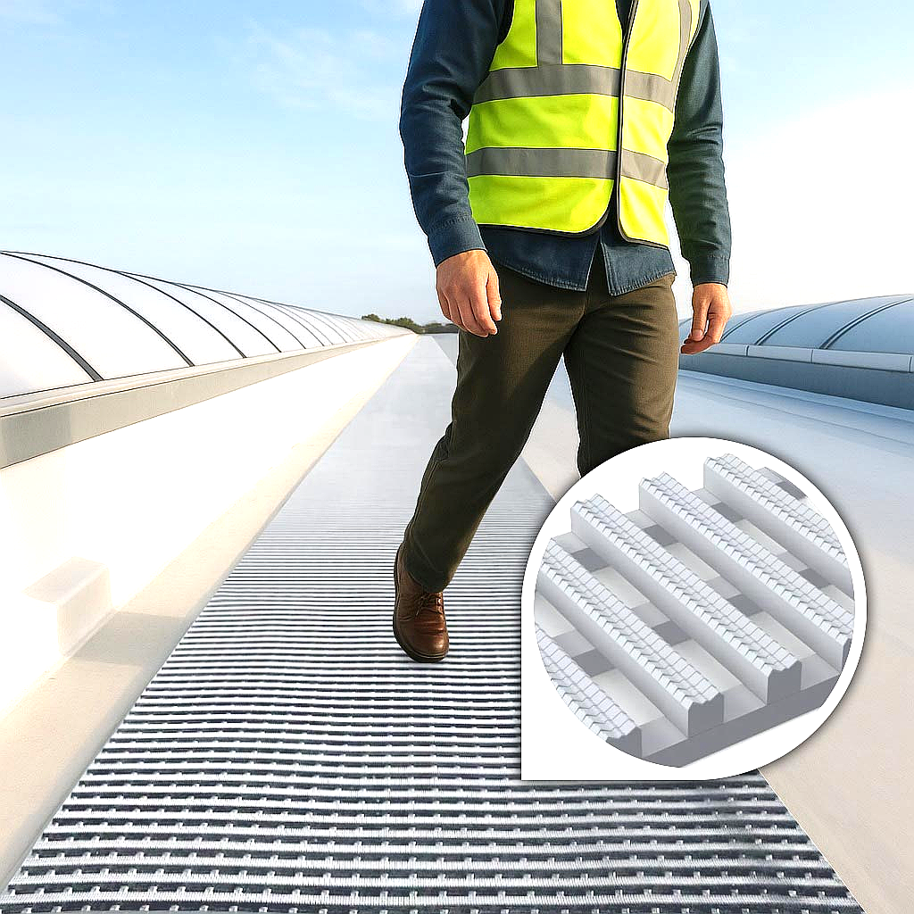 Light Gray Slip-Resistant Walkway Mat for TPO Roofing and EPDM Roof Membranes