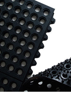 Black Anti-Slip Industrial Rubber Mat Tile with Drainage Holes for Enhanced Safety