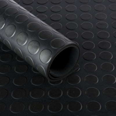 Black Non-Slip Heavy Duty Rubber Flooring Rolls with Studded Dot Penny Pattern for Maximum Safety