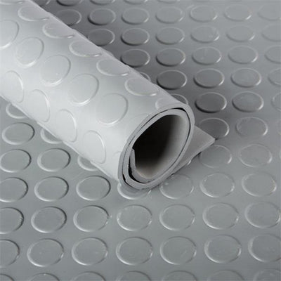 Light Slate Gray Non-Slip Heavy Duty Rubber Flooring Rolls with Studded Dot Penny Pattern for Maximum Safety