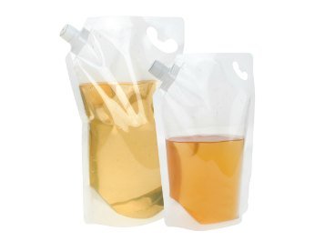 Sandy Brown Spout Pouch with Cap – Complete Unit in Clear, Black, or Silver – Reusable, Leak-Proof Liquid Packaging