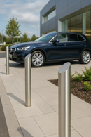Dark Gray Stainless Steel Mitre Top Bollard – 1000mm Height | 304-Grade Brushed Finish | Architectural Security Post for Car Parks & Building Entrances