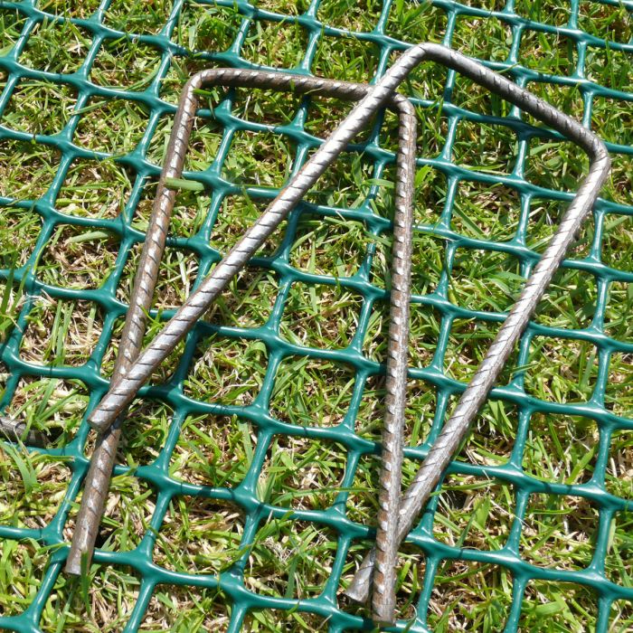 Dark Olive Green Heavy-Duty U-Pin Metal Turf Reinforcement Fixings 150mmx7mm - 100Pcs