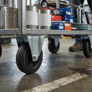 Dark Olive Green 125mm Pressed Steel Fixed Castor with Black Rubber on Polypropylene Wheel - 110kg Load Capacity