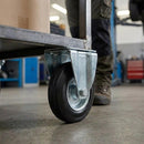 Black 150mm Pressed Steel Fixed Castor Wheel - Black Rubber on Pressed Steel - 130kg Load Capacity