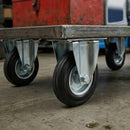 Black 100mm Pressed Steel Fixed Castor Wheel - Black Rubber on Pressed Steel - 75kg Load Capacity
