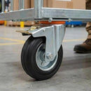 Dark Gray 80mm Pressed Steel Swivel Castor Wheel with Directional Brake & Top Plate - Black Rubber - 60kg Load
