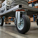 Black 125mm Pressed Steel Swivel Castor Wheel - Black Rubber & 4-Hole Plate - 110kg Load Capacity
