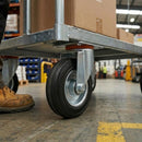 Rosy Brown 150mm Pressed Steel Swivel Castor Wheel - Black Rubber & 4-Hole Plate - 130kg Load Capacity