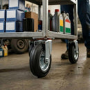 Black 80mm Pressed Steel Swivel Castor Wheel - Black Rubber & 4-Hole Plate - 60kg Load Capacity