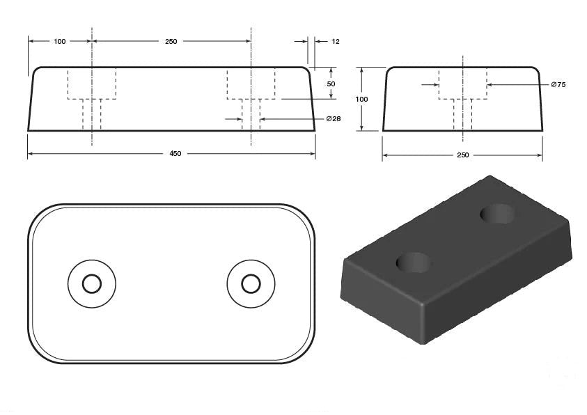 Dark Slate Gray Standard Rubber Dock Bumper with Fixings – Heavy-Duty Impact Protection for Loading Bays