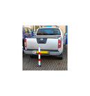 Dark Slate Gray White & Red Fold Down Parking Post With Ground Spigot, Integral Lock & Eyelet