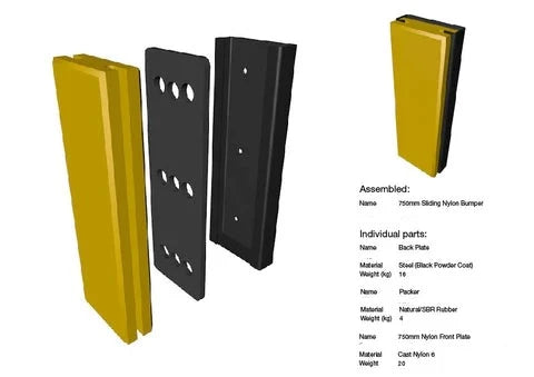 Dark Goldenrod Nylon 'H' Profile Dock Bumper - 750 x 265 x 125mm